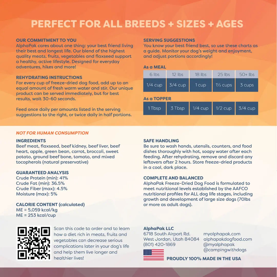 PREMIUM RAW FREEZE DRIED DOG FOOD BEEF Alpha Pak