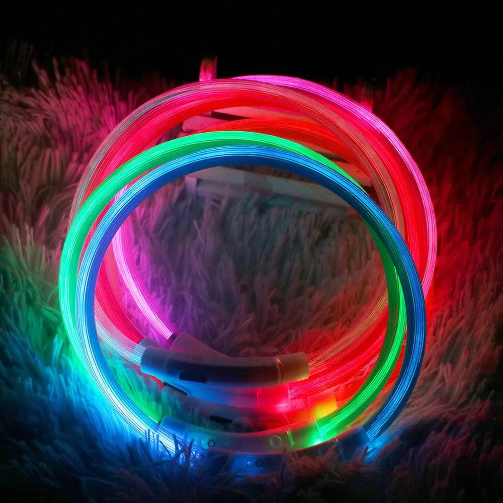 Usb Rechargeable Glow-In-The-Dark Pet Collar With Three Flashing Modes Dog Hugs Cat