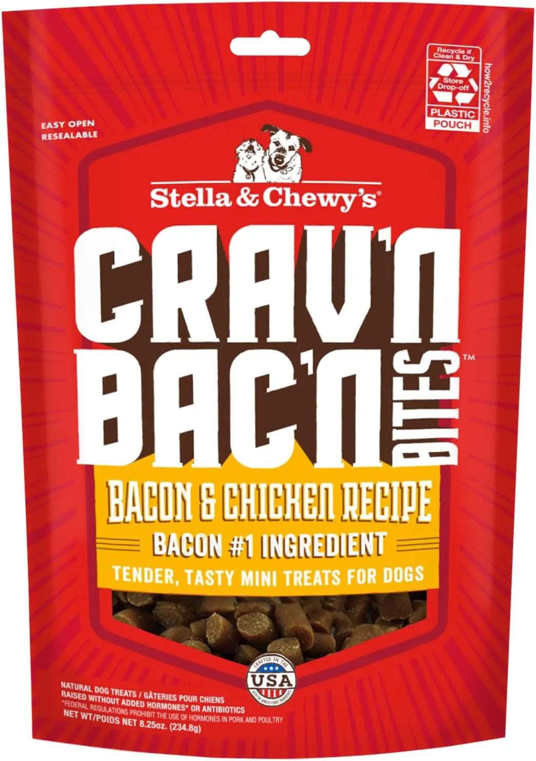 Training Dog Treats - Crav'N Bac'N Soft Bacon & Chicken Bites - Premium USA Made - Low Calorie Rewards - 8.25Oz