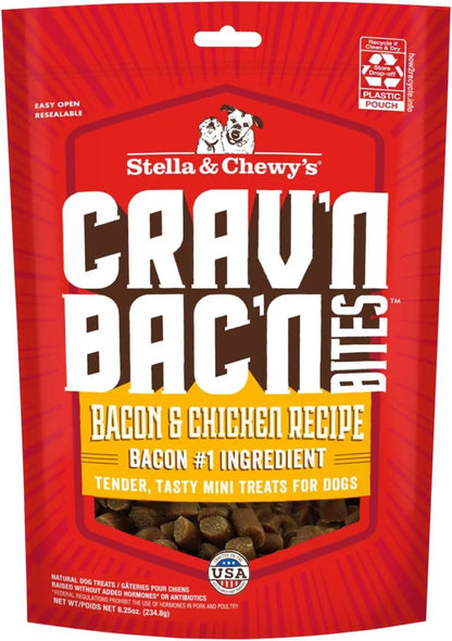 Training Dog Treats - Crav'N Bac'N Soft Bacon & Chicken Bites - Premium USA Made - Low Calorie Rewards - 8.25Oz