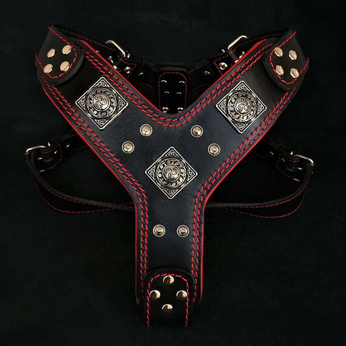 Bestia Eros Leather Dog Harness – Black & Red