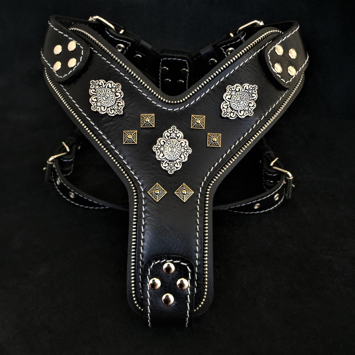 Bestia Aztec Leather Dog Harness – Black