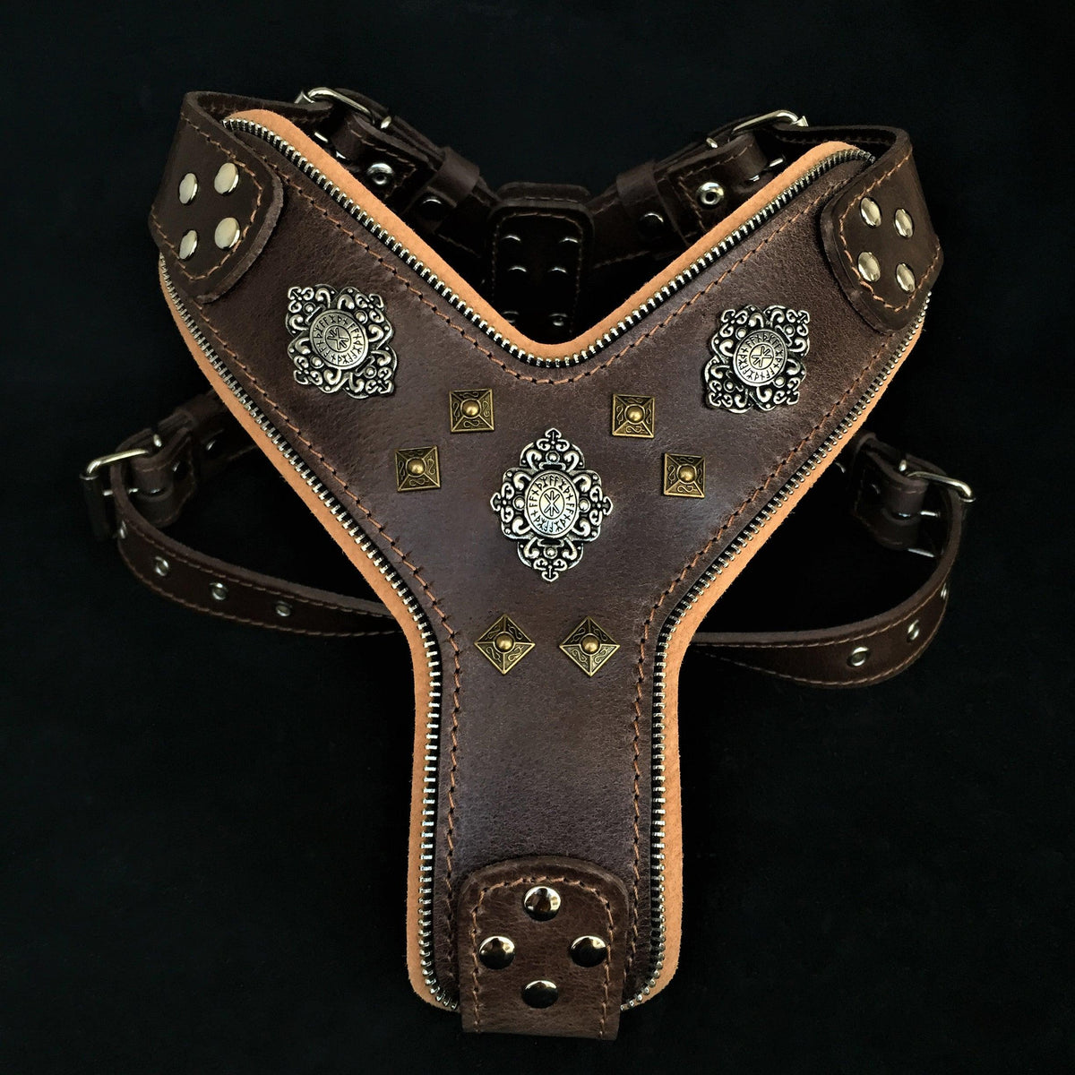 Bestia Aztec Leather Dog Harness – Brown, Large Breeds