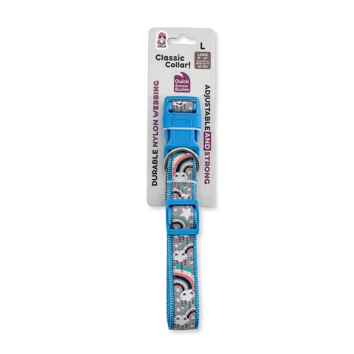 Nylon Dog Collar with Embroidered Rainbow Design, Secure & Adjustable Fit, Comfortable Wear