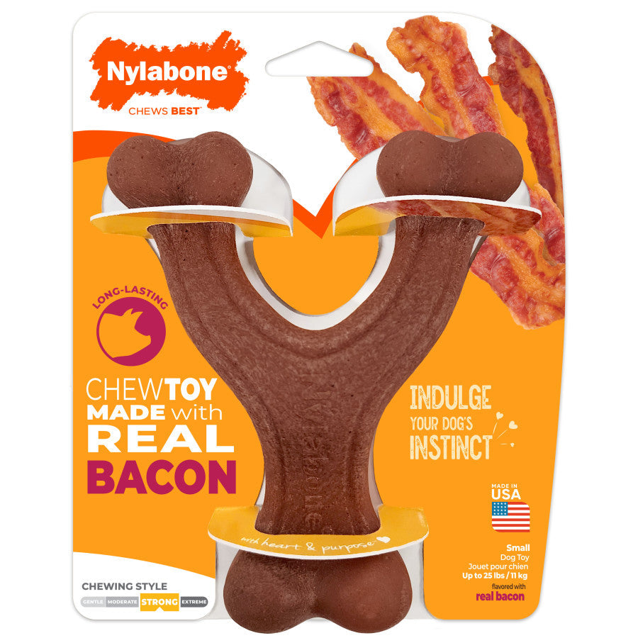 Nylabone Strong Chew Wishbone Dog Chew Toy Made with Real Bacon, Small (1 ct)