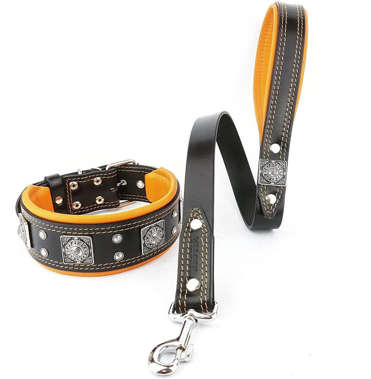 Bestia Eros 2.5" Leather Dog Collar – Black & Orange