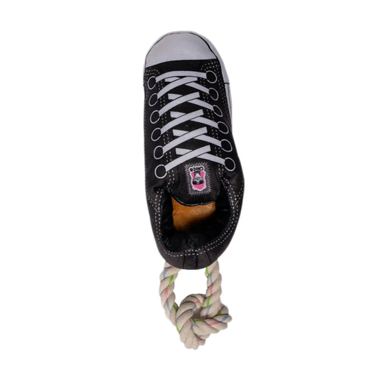 Squeaky Comfort Plush Sneaker Dog Toy – with Treat Compartment, Safe & Durable – Black American Pet Supplies