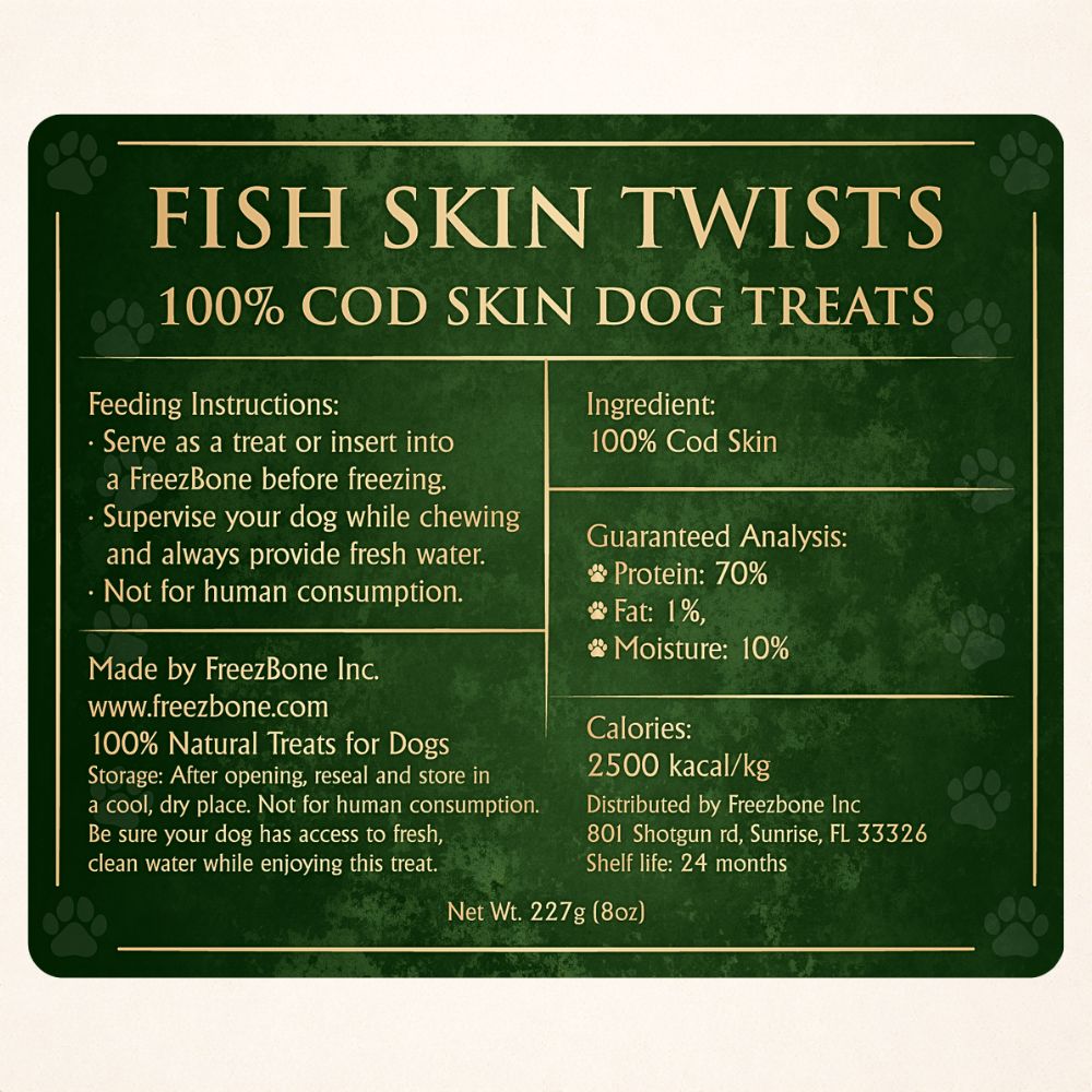 Freezbone Fish Skin Twists Dog Treats- Single Ingredient (Value Size 8 oz)