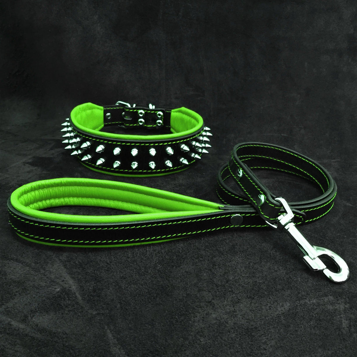 Bestia Frenchie Leather Collar & Leash Set – Green