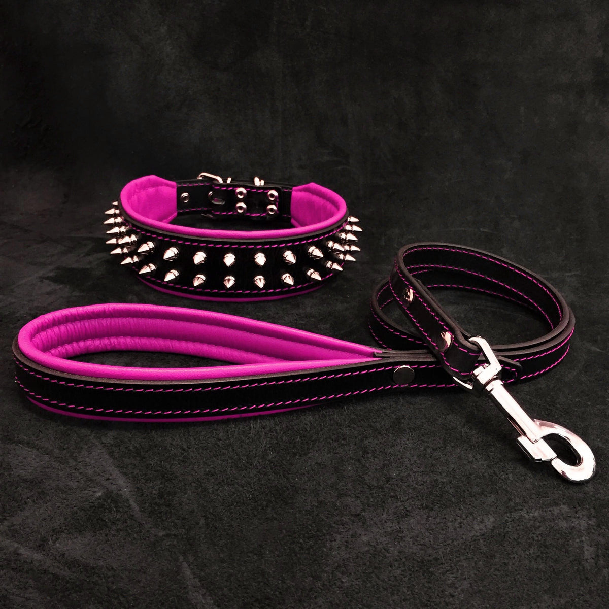 Bestia Frenchie Leather Collar & Leash Set – Pink