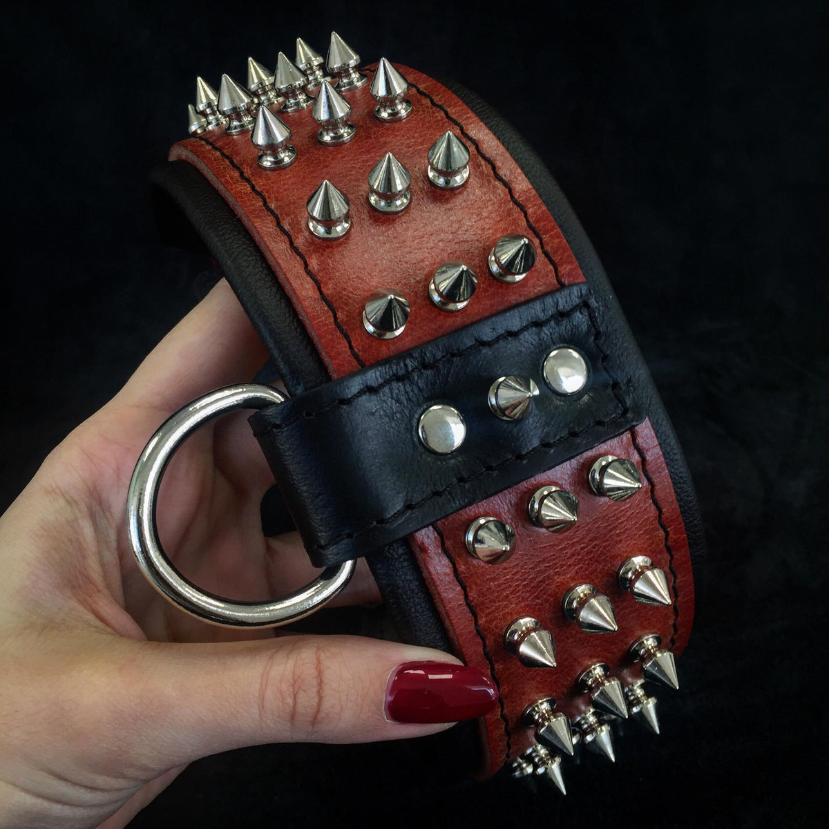 Bestia Silver Giant Leather Dog Collar – Red