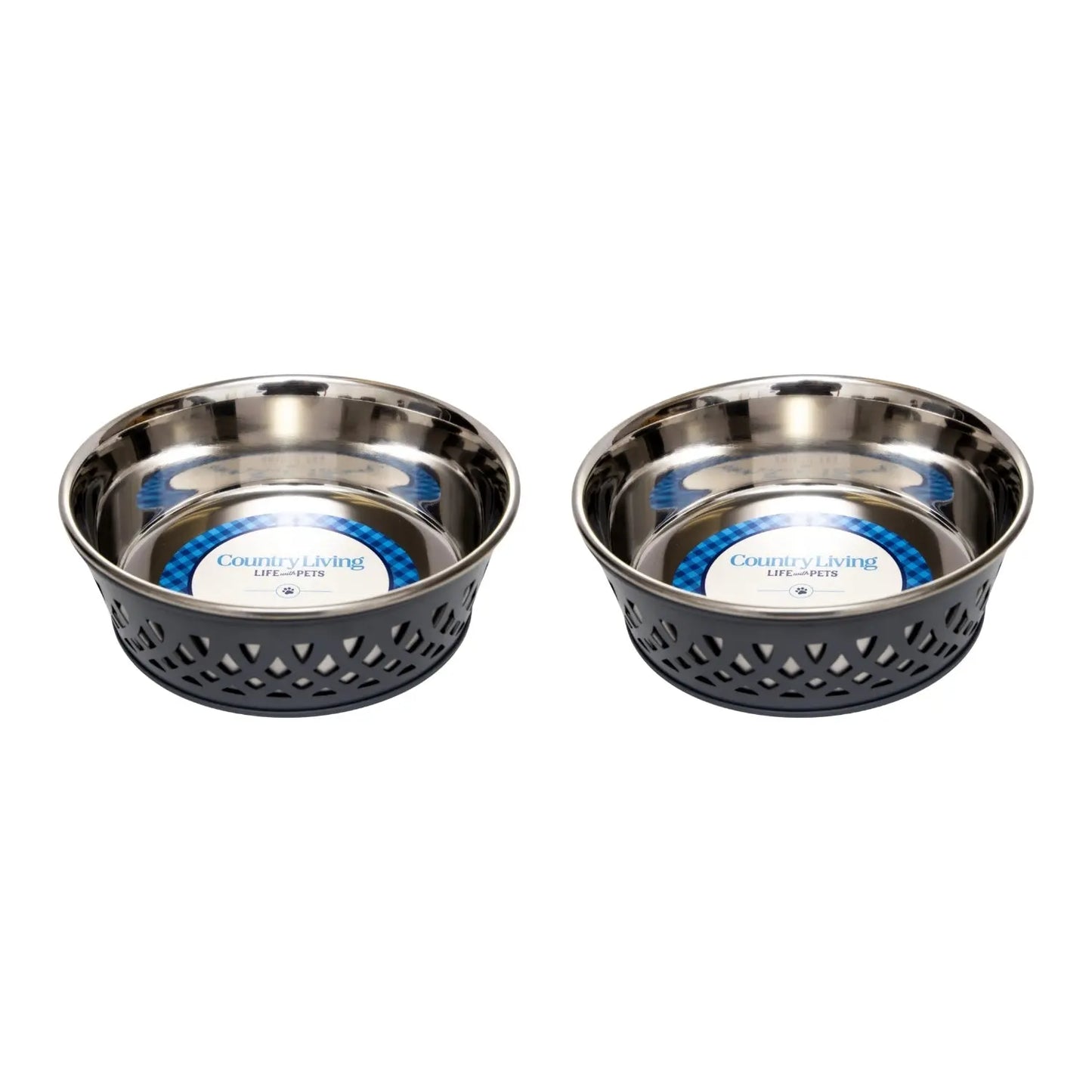 Country Living Set of 2 Stainless Steel Dog Bowls – Farmhouse Style, Ideal for Small to Medium Dogs American Pet Supplies