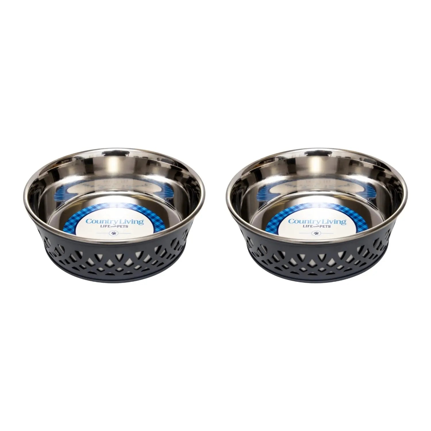 Country Living Set of 2 Stainless Steel Dog Bowls – Farmhouse Style, Ideal for Small to Medium Dogs American Pet Supplies