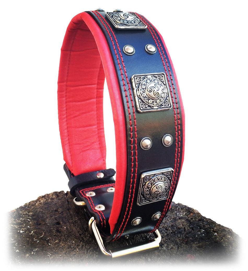 Bestia Eros 2.5" Leather Dog Collar – Black & Red