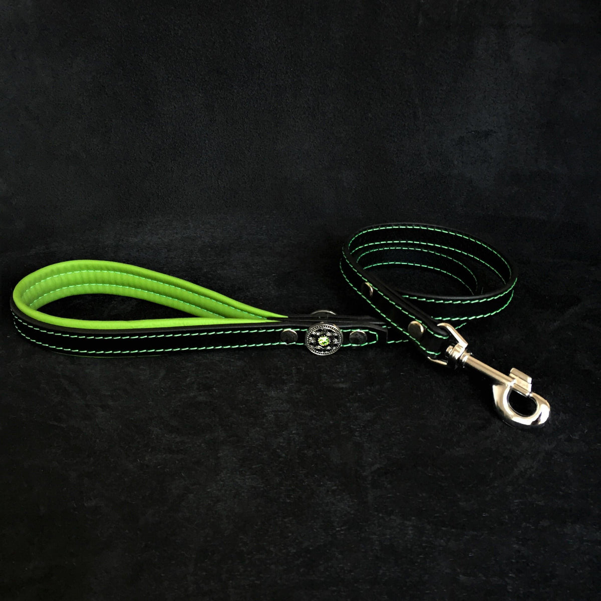 Bestia Bijou Leather Dog Harness – Black & Green, Large Breeds
