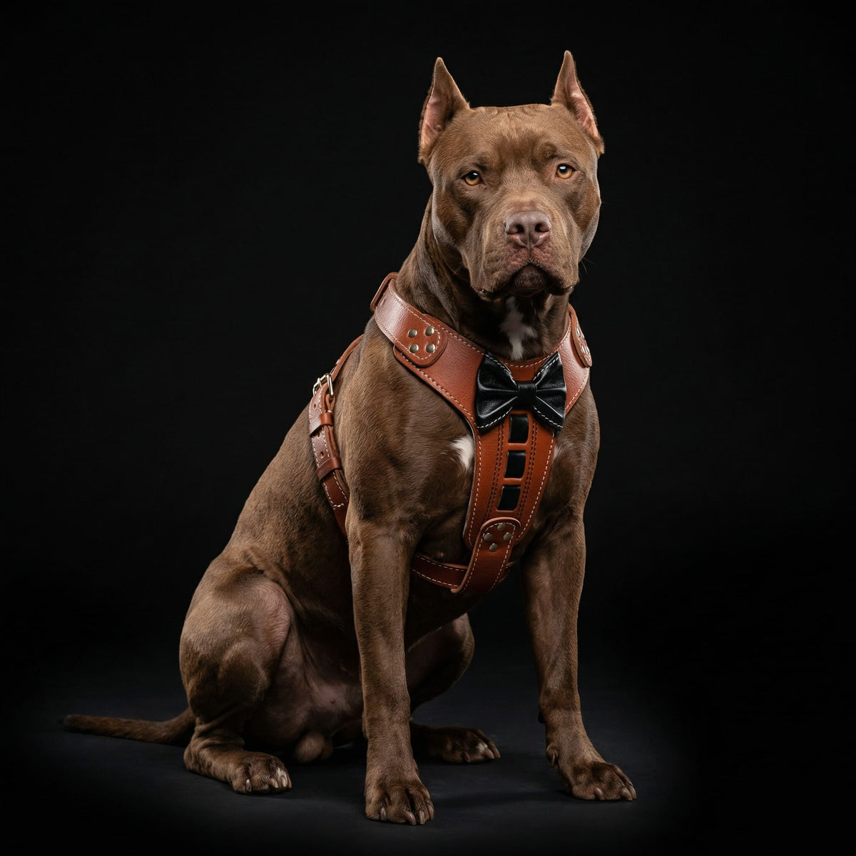 Bestia Bowtie Leather Dog Harness – Brown, Large Breeds
