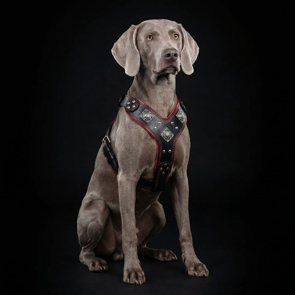 Bestia Eros Leather Dog Harness – Black & Red