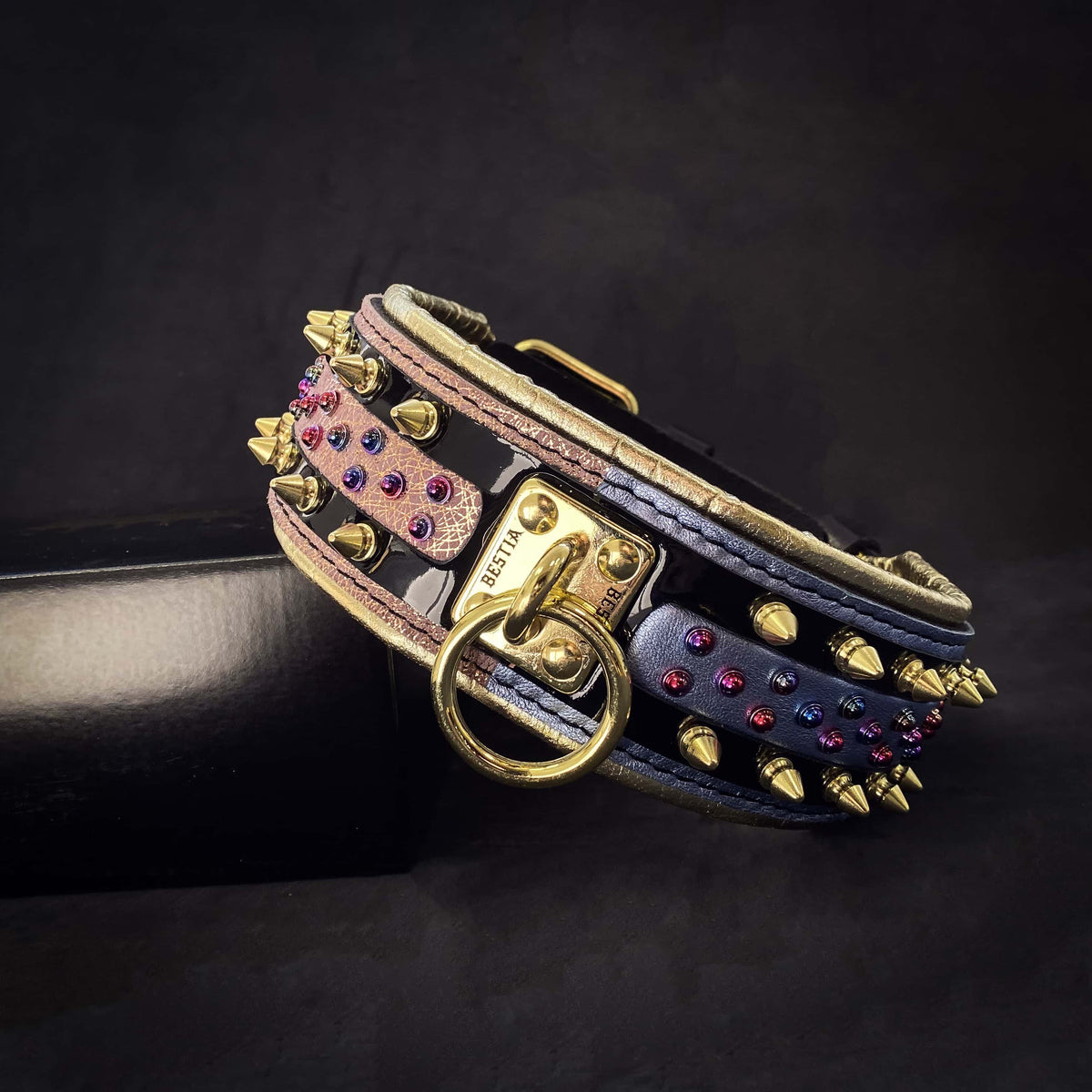 Bestia Candy Leather Dog Collar – Black