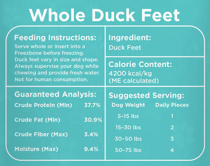 Freezbone Whole Duck Feet Dental Treats for Dogs - Human Grade - Single Ingredient Freezbone