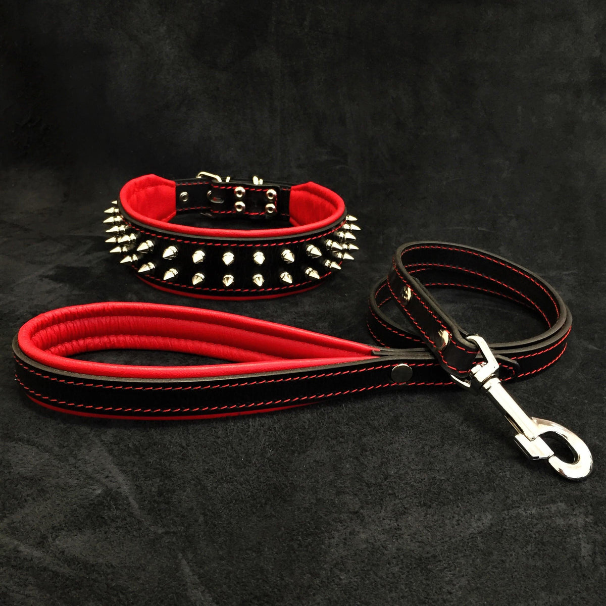 Bestia Frenchie Leather Collar & Leash Set – Red