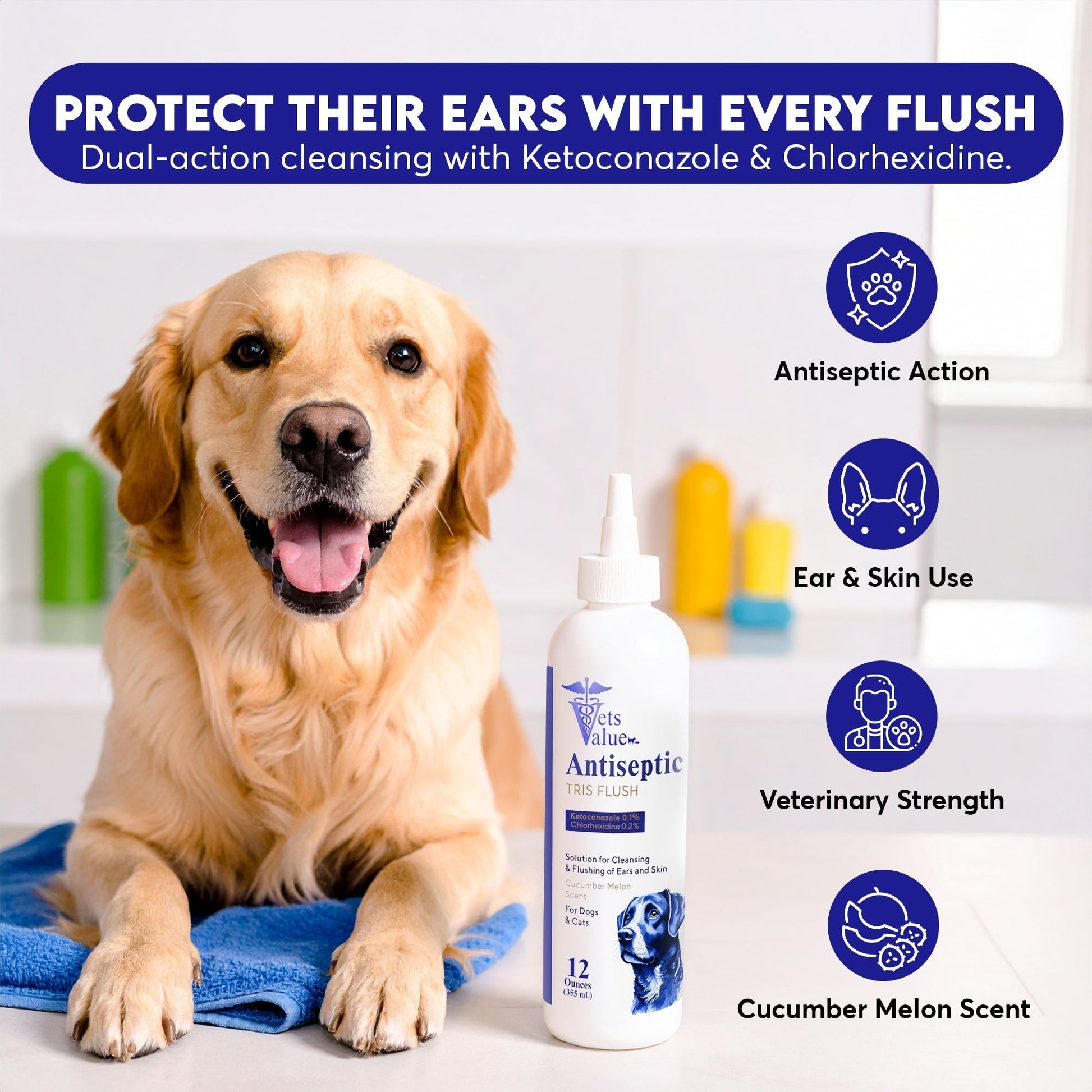 Veterinary Ear Flush for Dogs and Cats 12oz (XL 355ml Bottle) - Clear Therapy Cleaner Alcohol-Free, Itch-Relief Yeast Infections, Supports Healthy Canals - Optimized Solution Dog Washing, White/Clear Horizon Animal Care