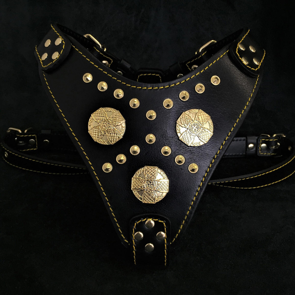 Bestia Maximus Leather Dog Harness – Black & Gold