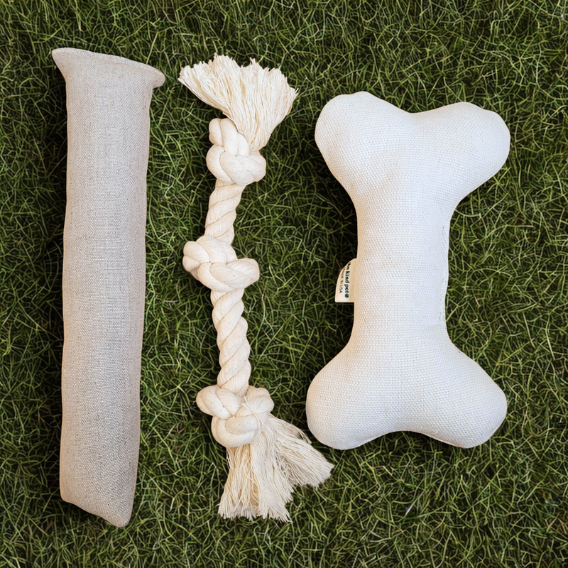Natural Dog Toy Bundle for Cuddles, Fetch and Tugging - For Medium Sized Dogs