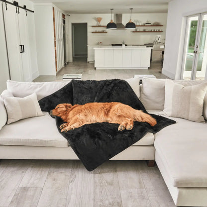 PupProtector™ Summer Short Fur Waterproof Throw Blanket - Midnight Black Paw.com