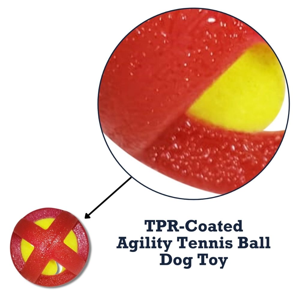 TPR-Coated Agility Tennis Ball Dog Toy, Small & Large Sizes
