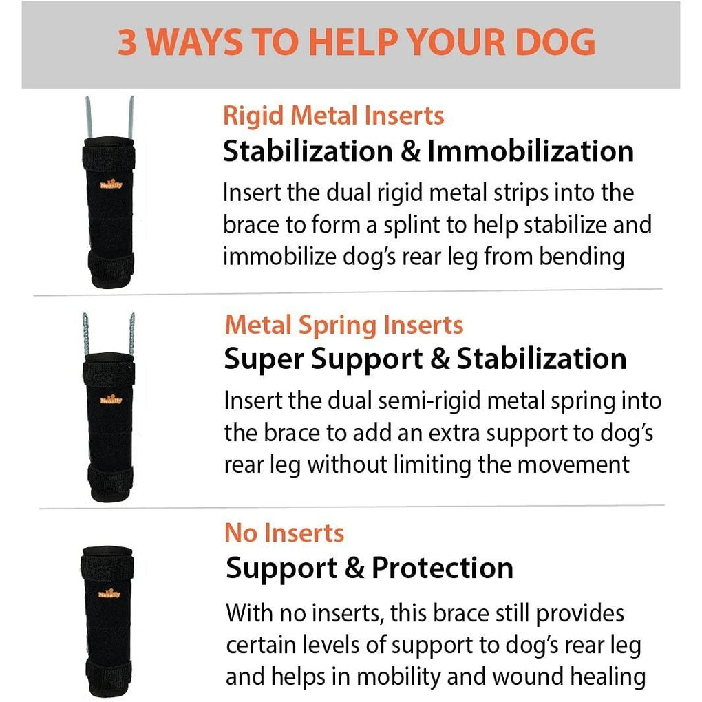 NeoAlly 3-in-1 Long Rear Leg Hock Brace - Rigid and Spring Inserts | Safety Reflective Straps [Long Version] (Pair)