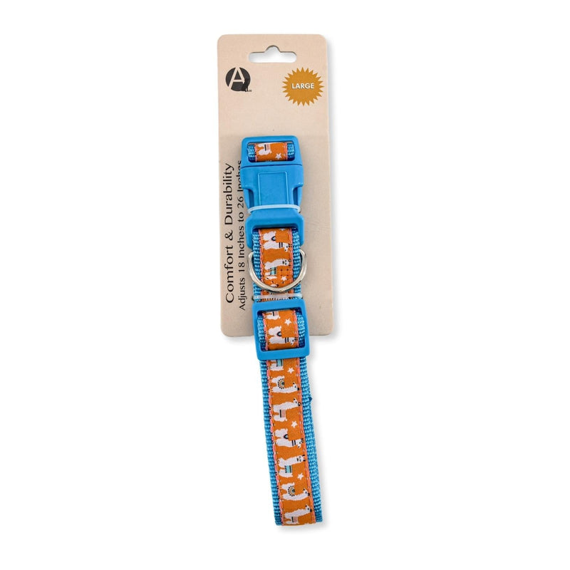 Nylon Dog Collar with Embroidered Llama Design, Adjustable,  Comfortable & Secure Fit