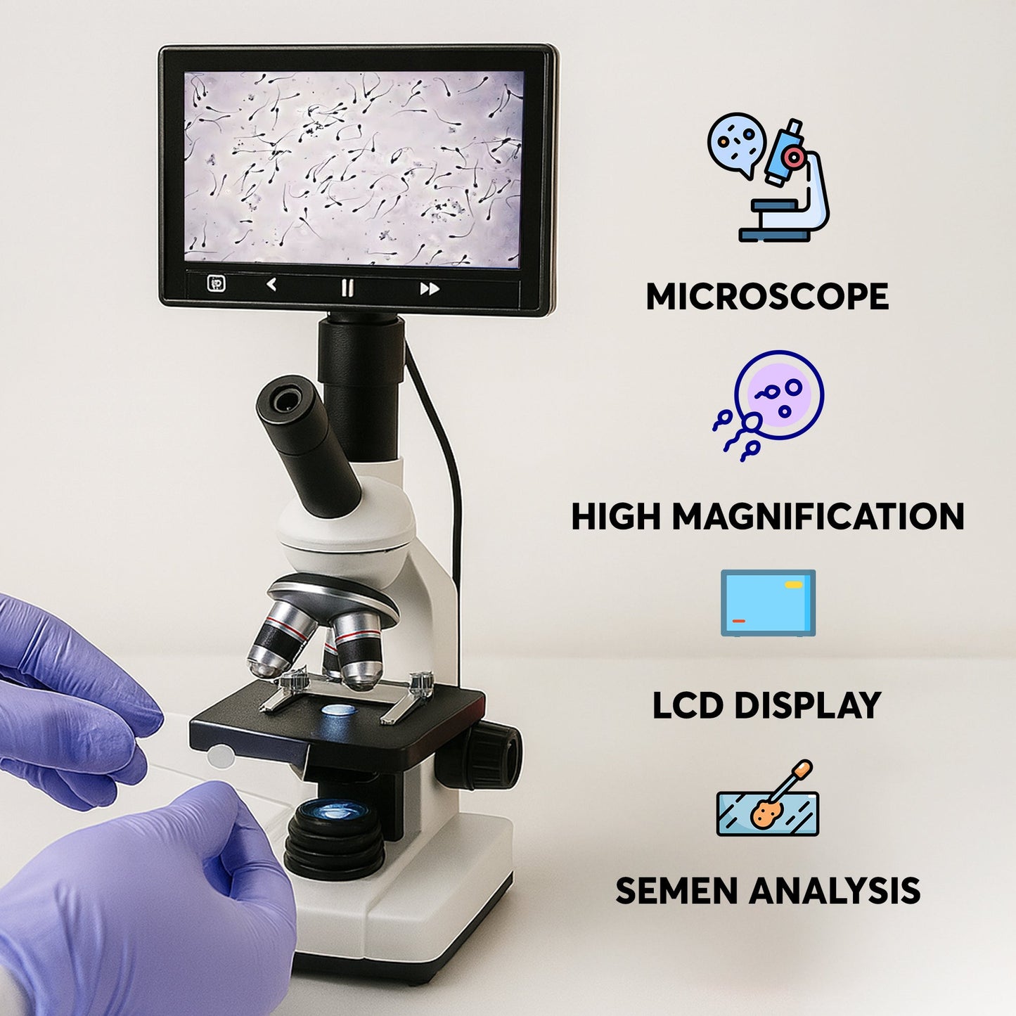 Veterinary Grade Canine Semen Analysis Microscope – 7” HD Display, Dual LED Lighting, WF10X Eyepiece, Slides & Cover Slips, Durable Steel Frame, Portable Metal Carrying Case Horizon Animal Care