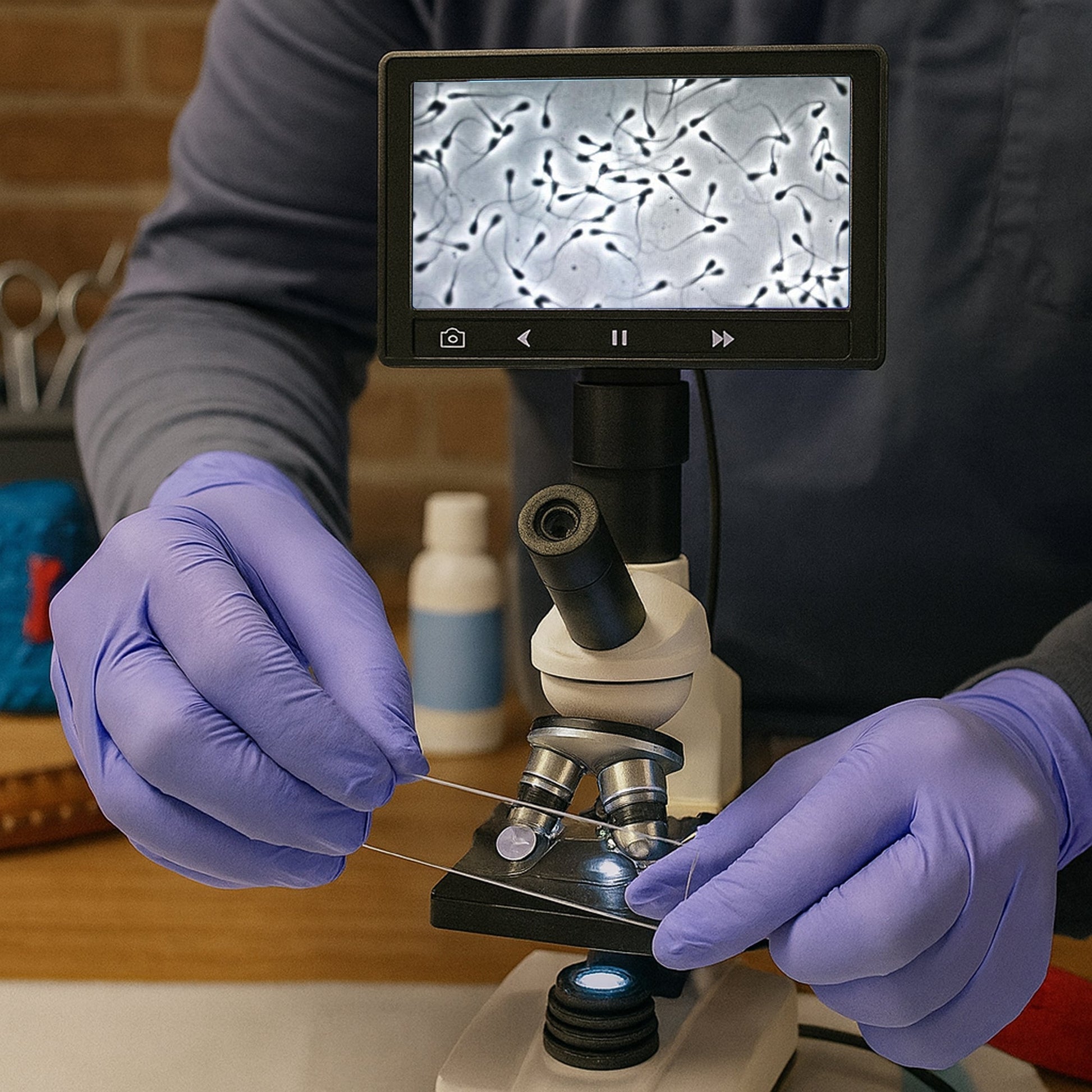 Veterinary Grade Canine Semen Analysis Microscope – 7” HD Display, Dual LED Lighting, WF10X Eyepiece, Slides & Cover Slips, Durable Steel Frame, Portable Metal Carrying Case Horizon Animal Care