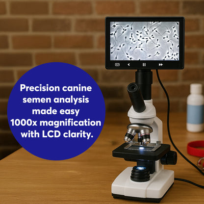 Veterinary Grade Canine Semen Analysis Microscope – 7” HD Display, Dual LED Lighting, WF10X Eyepiece, Slides & Cover Slips, Durable Steel Frame, Portable Metal Carrying Case Horizon Animal Care