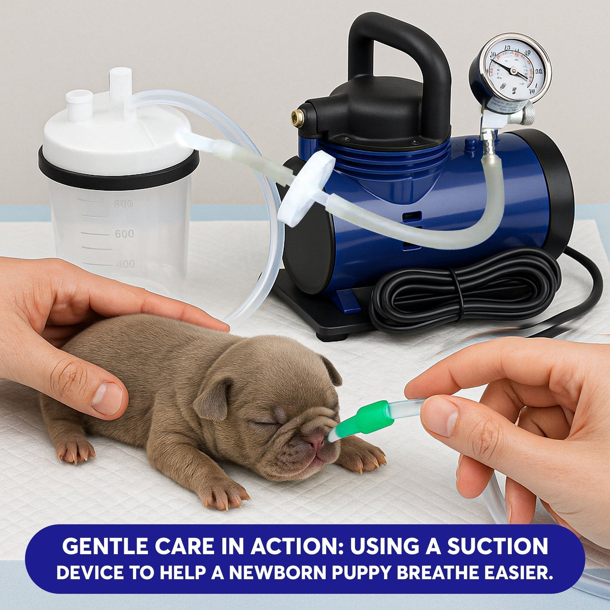 Neo-Natal Puppy Suction Machine with Adapter – Airway Care Tool for Newborn Puppies – Includes Hose and Puppy Nostril Adapter – Lifetime Adapter Replacement Program Horizon Animal Care