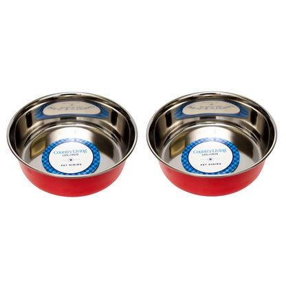 Country Living Set of 2 Heavy Gauge Stainless Steel Dog Bowls - Perfect for Food & Water American Pet Supplies