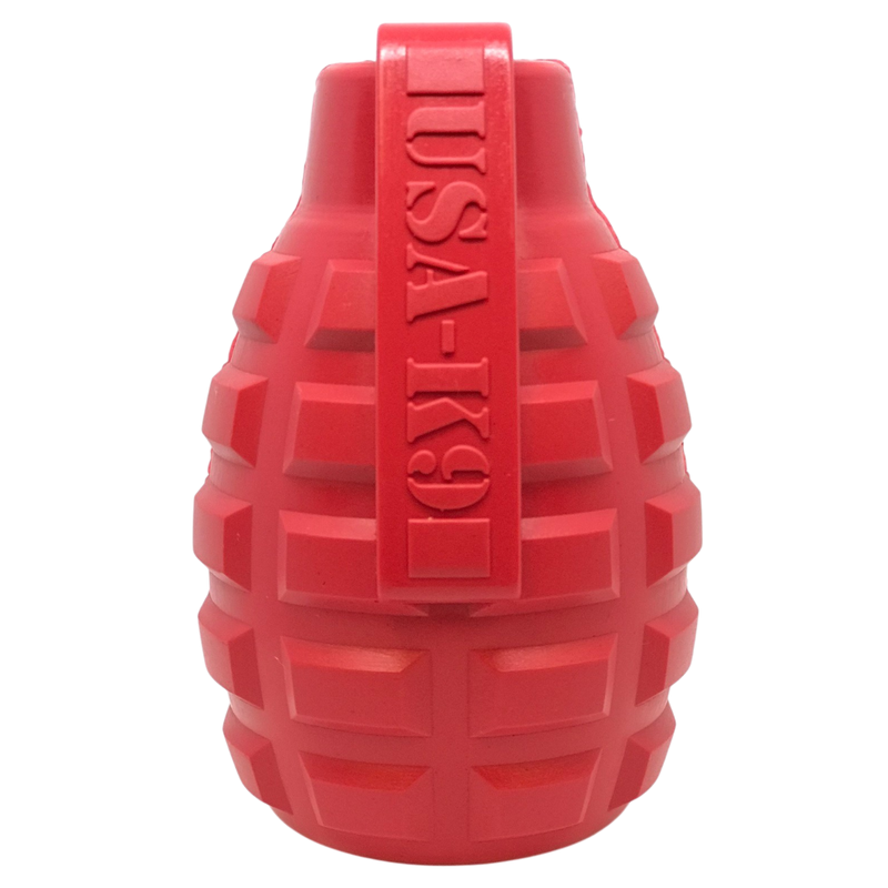 USA-K9 Grenade Rubber Dog Chew Toy | K9 Handler eDispenser Toy | Red & Blue | USA Made