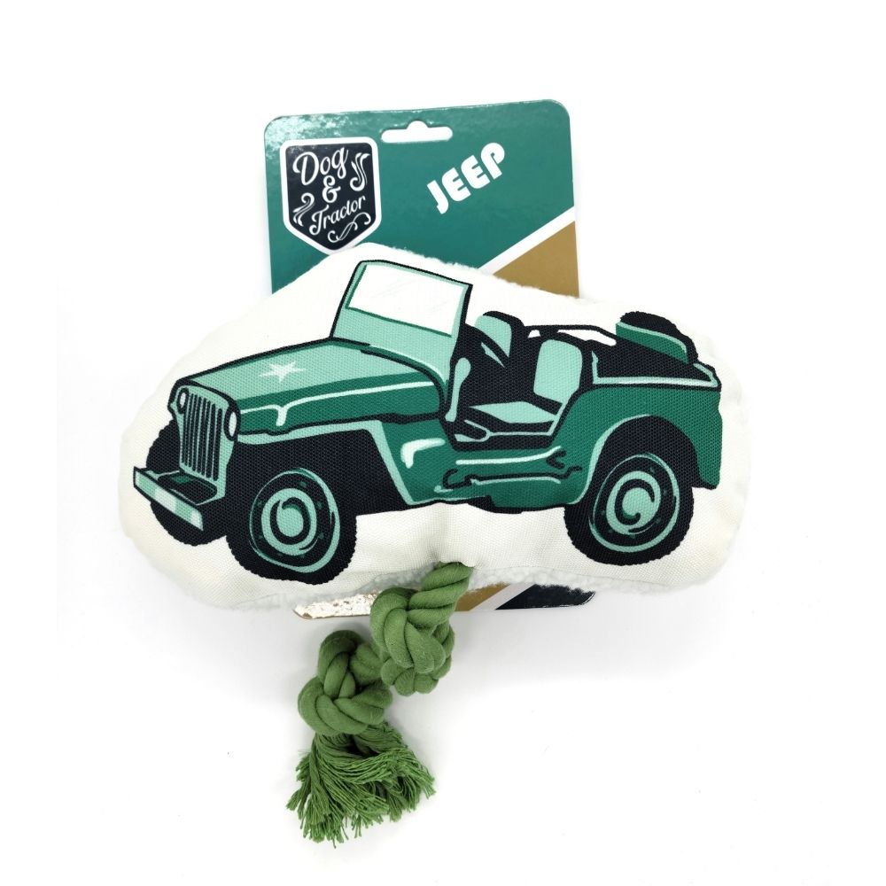 Country Living Retro Army Jeep Plush Dog Toy with Squeaker & Rope