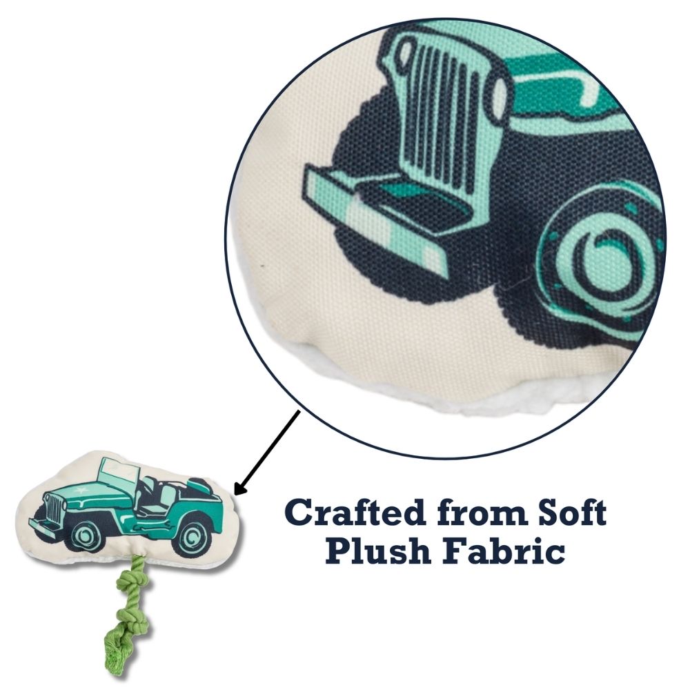 Country Living Retro Army Jeep Plush Dog Toy with Squeaker & Rope