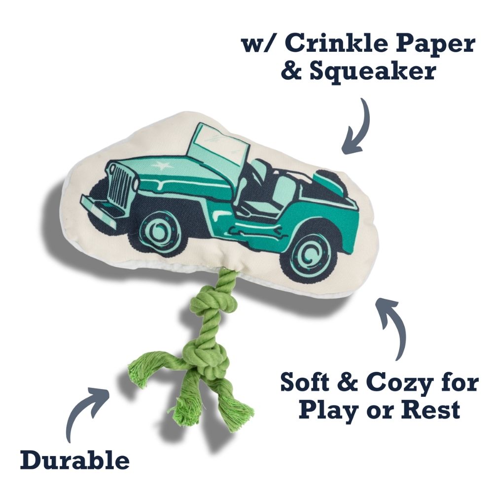 Country Living Retro Army Jeep Plush Dog Toy with Squeaker & Rope