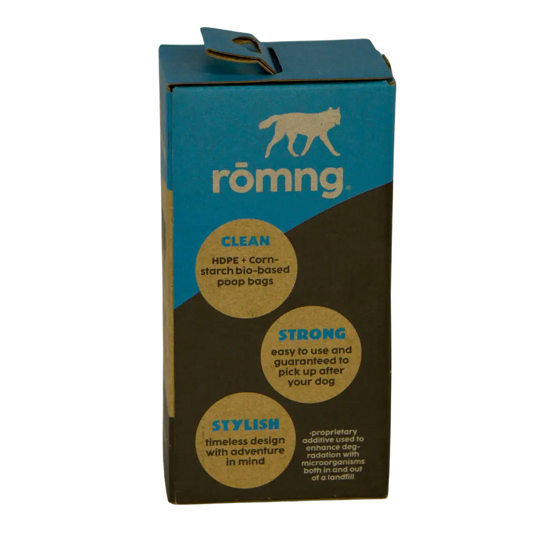 bio-based dog poop bags + bamboo dispenser rōmng