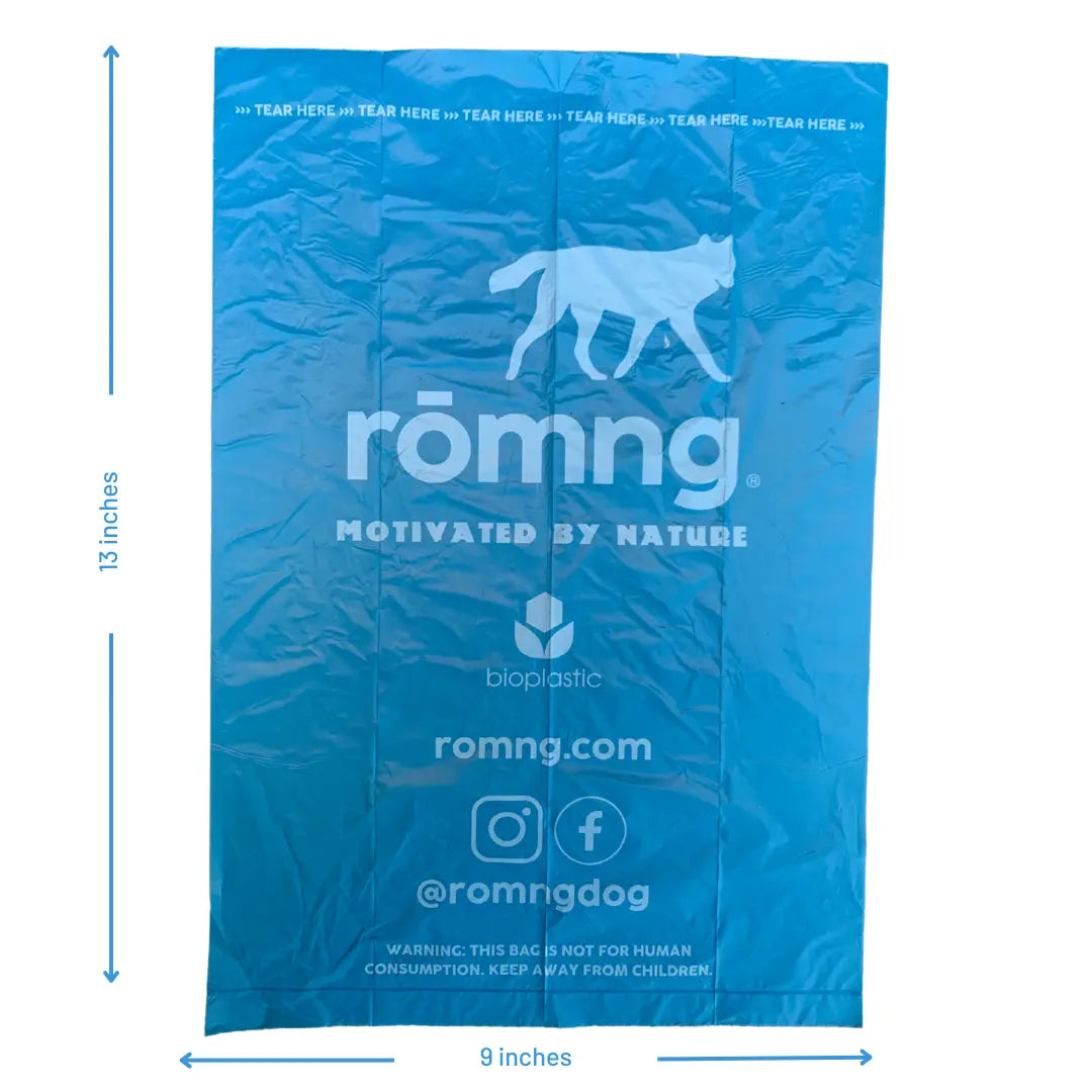 bio-based dog poop bags + bamboo dispenser rōmng