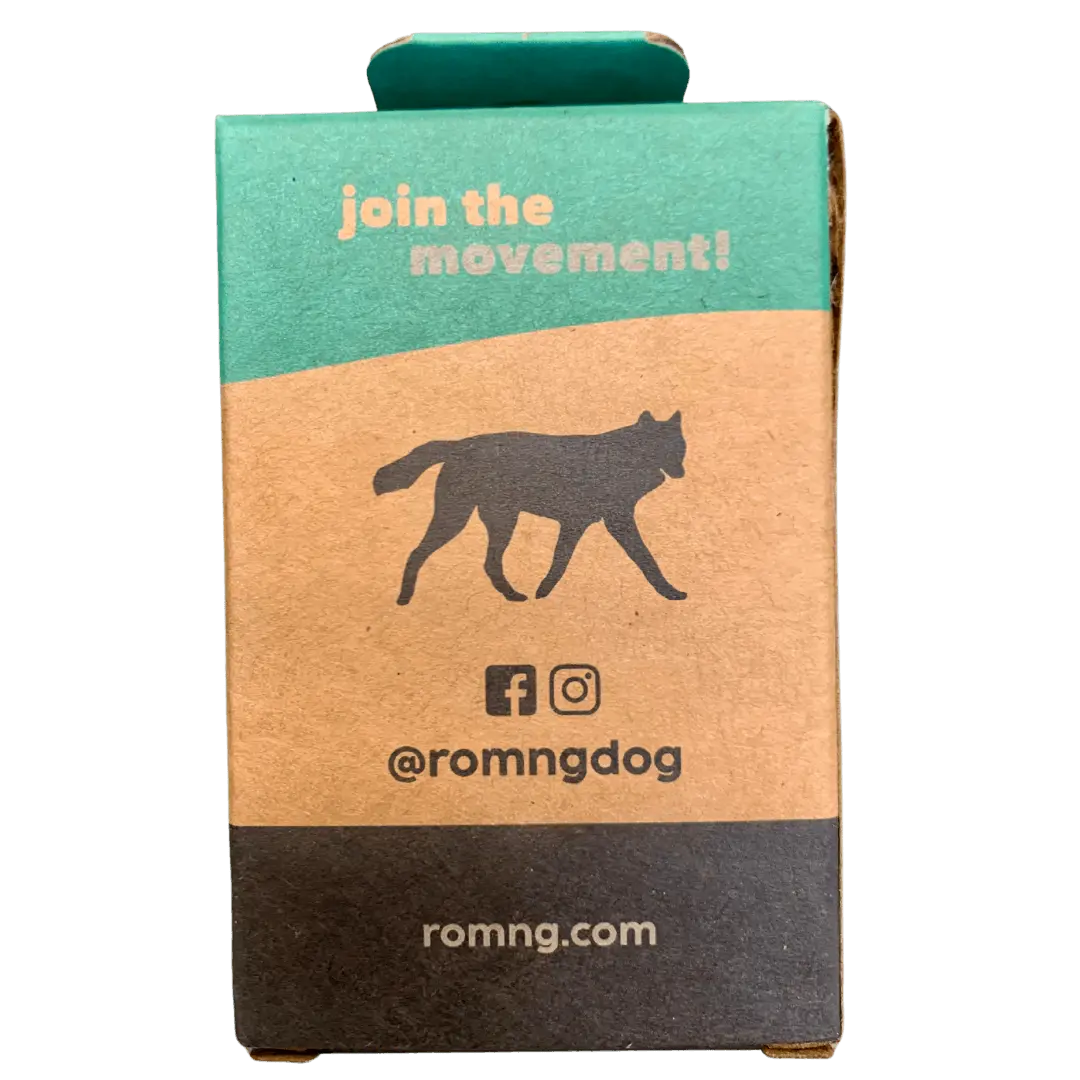 compostable plant-based dog poop bags + bamboo dispenser rōmng