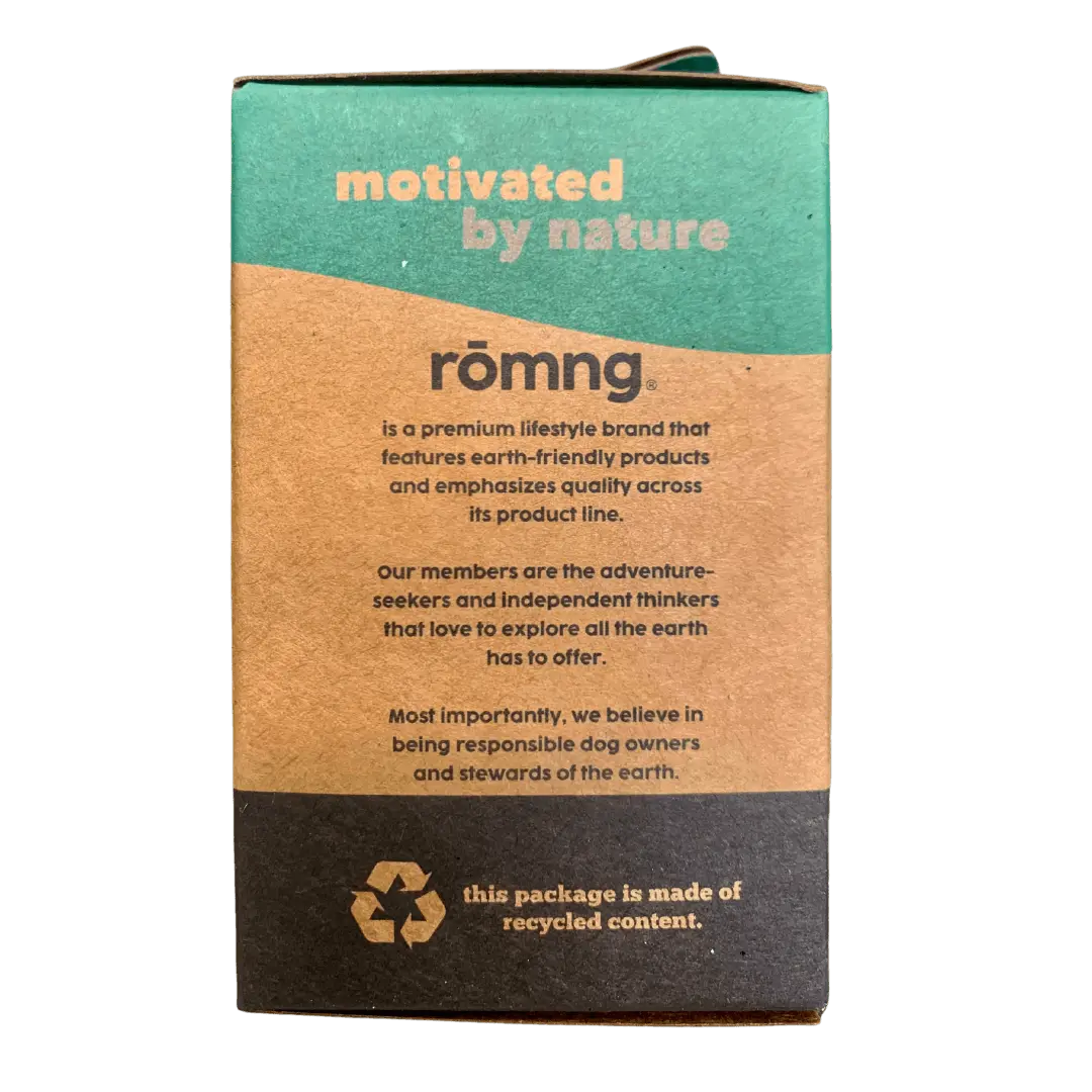 compostable plant-based dog poop bags + bamboo dispenser rōmng
