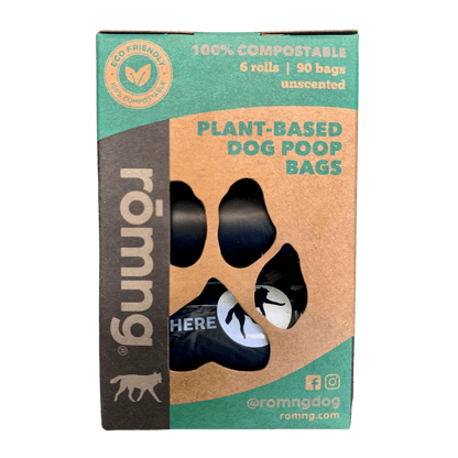 Compostable Dog Poop Bags + Bamboo Dispenser rōmng
