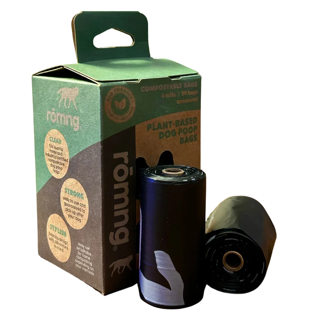 compostable plant-based dog poop bags by rōmng