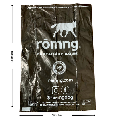 Compostable Dog Poop Bags + Bamboo Dispenser rōmng