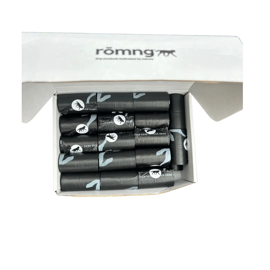 compostable plant-based dog poop bags rōmng