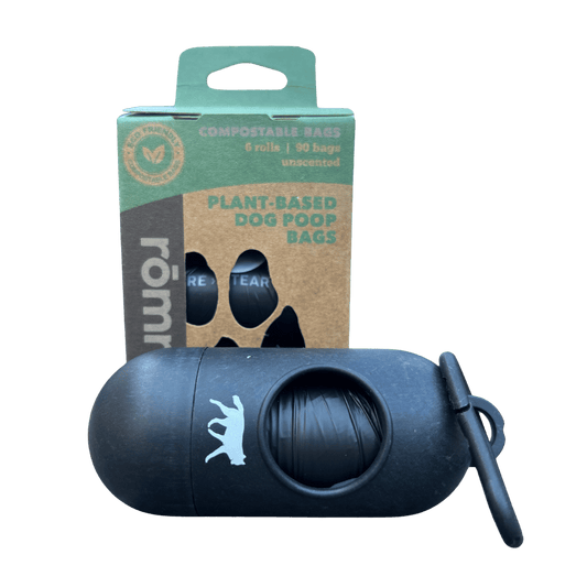 Compostable Dog Poop Bags + Bamboo Dispenser rōmng