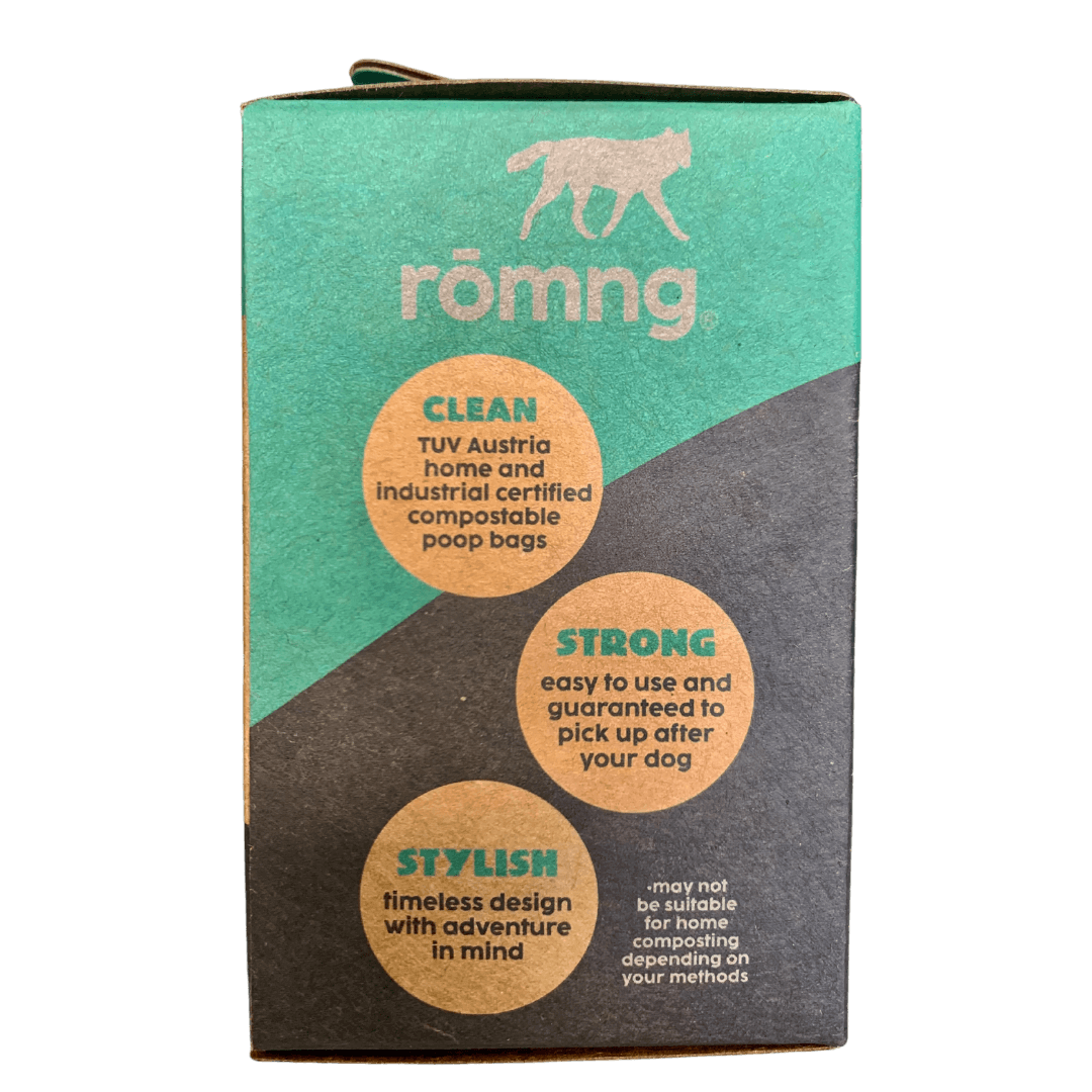 Compostable Dog Poop Bags + Bamboo Dispenser rōmng